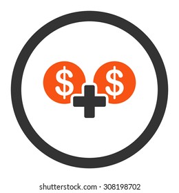 Sum vector icon. This flat rounded symbol uses orange and gray colors and isolated on a white background.