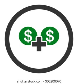 Sum vector icon. This flat rounded symbol uses green and gray colors and isolated on a white background.