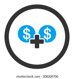 Sum vector icon. This flat rounded symbol uses blue and gray colors and isolated on a white background.