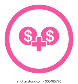 Sum vector icon. This flat rounded symbol uses pink color and isolated on a white background.