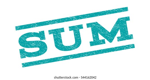 Sum watermark stamp. Text tag between parallel lines with grunge design style. Rubber seal stamp with dust texture. Vector cyan color ink imprint on a white background.