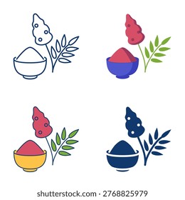 Sumac tree spice icon set. Vector illustration.