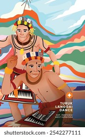 Cultura de Sumatra Atracción de Turuk Langgai para la ilustración del estilo sombreado de la célula del turismo