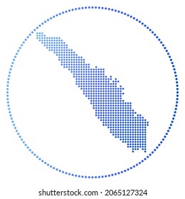 Sumatra digital badge. Dotted style map of Sumatra in a circle. Tech icon of the island with gradiented dots. Beautiful vector illustration.