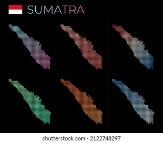 Sumatra dotted map set. Map of Sumatra in dotted style. Borders of the island filled with beautiful smooth gradient circles. Charming vector illustration.