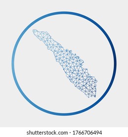 Sumatra icon. Network map of the island. Round Sumatra sign with gradient ring. Technology, internet, network, telecommunication concept. Vector illustration.