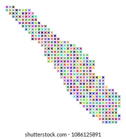 Sumatra Island map. Vector collage of geographic scheme. Regular pattern is composed of x-cross items in different colors.