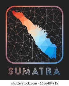 Sumatra map design. Vector low poly map of the island. Sumatra icon in geometric style. The island shape with polygnal gradient and mesh on dark background.