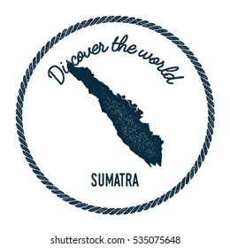 Sumatra map in vintage discover the world rubber stamp. Hipster style nautical postage Sumatra stamp, with round rope border. Sumatra map vector illustration.