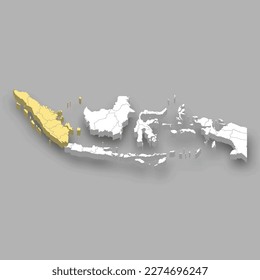 Sumatra region location within Indonesia 3d isometric map