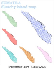 Sumatra sketchy island map. Mind-blowing hand-drawn island. Nice childish style Sumatra vector illustration.