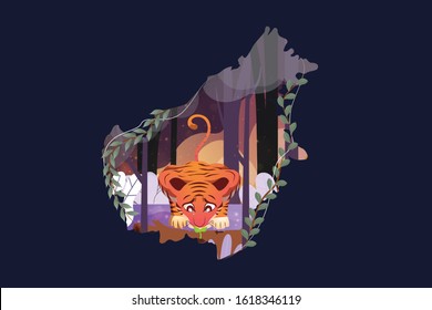Sumatra Tiger Forest Fire Illustration for a digital visual usage