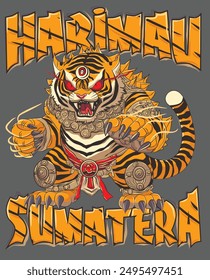 
Sumatran tiger design illustration in print element vector with gray color background