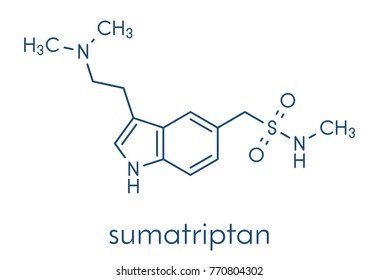 Sumatriptan migraine headache drug (triptan class) molecule. Skeletal formula.