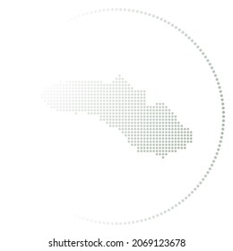 Sumba digital badge. Dotted style map of Sumba in circle. Tech icon of the island with gradiented dots. Captivating vector illustration.