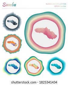 Sumba logo collection. Colorful logo of the island. Unique layered dynamic frames around Sumba border shape. Vector illustration.