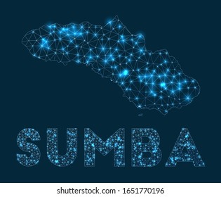 Mapa de red de Sumba. Mapa geométrico abstracto de la isla. Conexión a Internet y diseño de telecomunicaciones. Increíble ilustración vectorial.