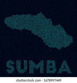 Sumba tech map. Island symbol in digital style. Cyber map of Sumba with island name. Captivating vector illustration.