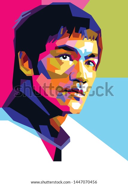 Sumbawa Besar,\
NTB, July 10, 2019: contemporary pop art style, portrait of Bruce\
Lee with awesome colors. -\
Vector.