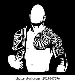 Sumedang, Jawa Barat, Indonesia - August 5th 2021 : White color silhouette vector of Dwayne Johnson without face. You can use this for t-shirt, Cover Book, Logo, banner, and others