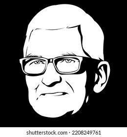 Sumedang, Jawa Barat, Indonesia - September 30th 2022 : White And Black Color Silhouette Vector Of Tim Cook In Headshot. You Can Use This For T-shirt, Cover Book, Logo, Banner, And Others