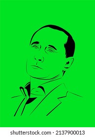 Sumenep, East Java, Indonesia - March 20, 2022: Russian State President Vladimir Putin Illustrated In Silhouette (line Art) Isolated In Style. Editable. Green Screen. Sketch.