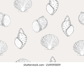 Sumer Hand Painted Underwater Background With Mollusk And Seashell. Sea Underwater Seamless Paean For Fabric, Print, Textile, Stationary, Paper, Craft, Summer Marketing, Sale, Flyer, Banner