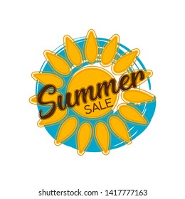 Sumer sale label with a sun and text - Vector