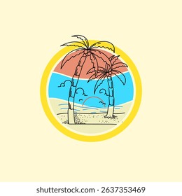 Sumer Vibes Vector Illustration. sunset, palm tree, sea. design for t-shirt and logo icon