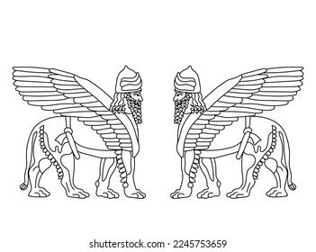 Sumerian culture. Black and white vector image. Coloring.