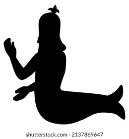 Sumerian god Uanna or Oannes. Dagon. Fantastic sea creature. Merman. Half man half fish. Babylonian Mesopotamian mythology. Black silhouette on white background.