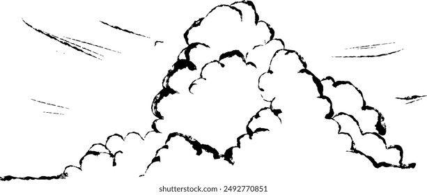 Sumi-e, Cloud, Silhouette, Vector, Ink Painting, Japanese Art, Black and White, Traditional, Art, Illustration,  Simple, 