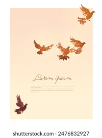 sumi-e style doves flying over a sunrise gradient background.