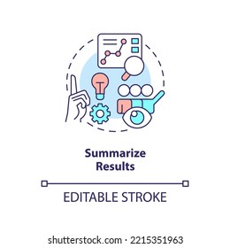 Summarize results concept icon. Make conclusion. Sum up and analyze. Review report abstract idea thin line illustration. Isolated outline drawing. Editable stroke. Arial, Myriad Pro-Bold fonts used