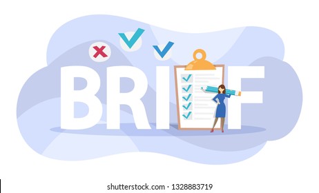Summary or brief concept. Paper document with report. Short review with information. Isolated vector illustration in cartoon style