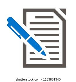 Summary business icon vector. Document with pen illustration. Sheet of paper with text and pencil writing logo symbol.
