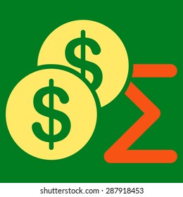 Summary icon from Business Bicolor Set. This flat vector symbol uses orange and yellow colors, rounded angles, and isolated on a green background.