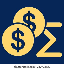 Summary icon from Business Bicolor Set. This flat vector symbol uses yellow color, rounded angles, and isolated on a blue background.