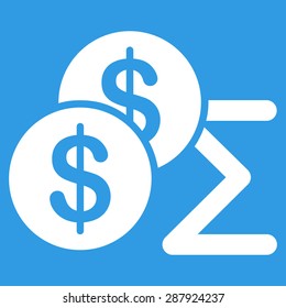 Summary icon from Business Bicolor Set. This flat vector symbol uses white color, rounded angles, and isolated on a blue background.