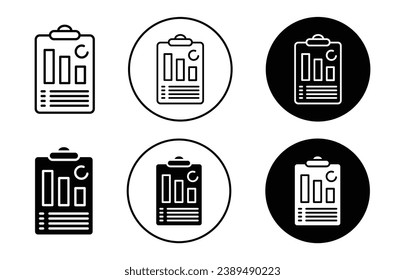 Summary icon set. brief vector symbol. business survey icon in black filled and outlined style.