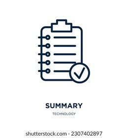 summary icon from technology collection. Thin linear summary, document, business outline icon isolated on white background. Line vector summary sign, symbol for web and mobile