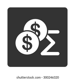 Summary icon. This flat rounded square button uses white and gray colors and isolated on a white background.