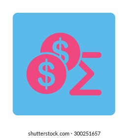 Summary icon. This flat rounded square button uses pink and blue colors and isolated on a white background.