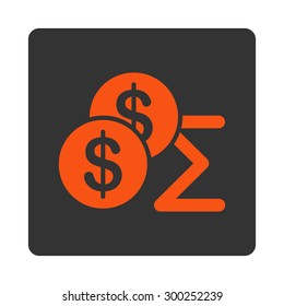Summary icon. This flat rounded square button uses orange and gray colors and isolated on a white background.
