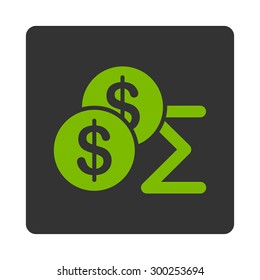 Summary icon. This flat rounded square button uses eco green and gray colors and isolated on a white background.