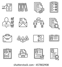 summary icons set. interview and hiring collection. Thin line design