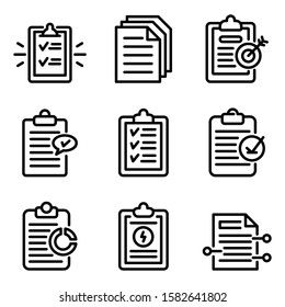 Summary icons set. Outline set of summary vector icons for web design isolated on white background