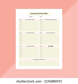 Summary Of Key Dates Template Printable.