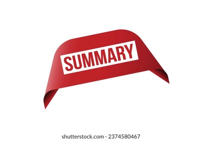 Summary red ribbon label banner. Open available now sign or Summary tag.