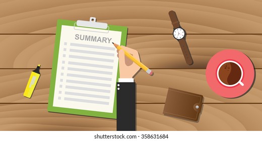 summary report business clipboard executive hand coffee